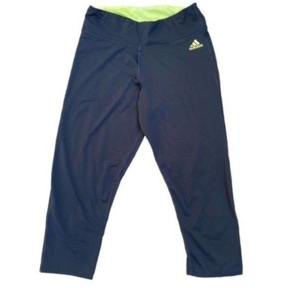 Adidas ClimaCool Cropped Workout Pants - Women's Size S, Blue/Green Lemon Detail